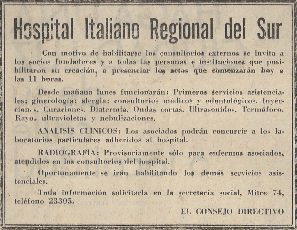 Esta noticia apareció en el diario el 7 de Junio de 1964, día de la Inauguración del H.I.R.S.